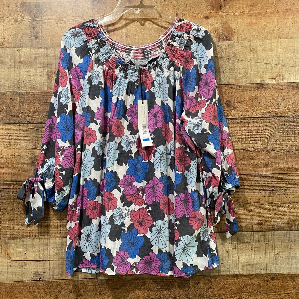 New With Tags Nordstrom By Design Floral Peasant Top Size XL